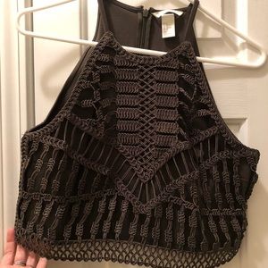 Army green knitted crop top